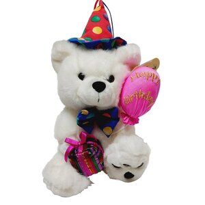 SKM White Teddy Bear Plush Stuffed Animal Happy Birthday